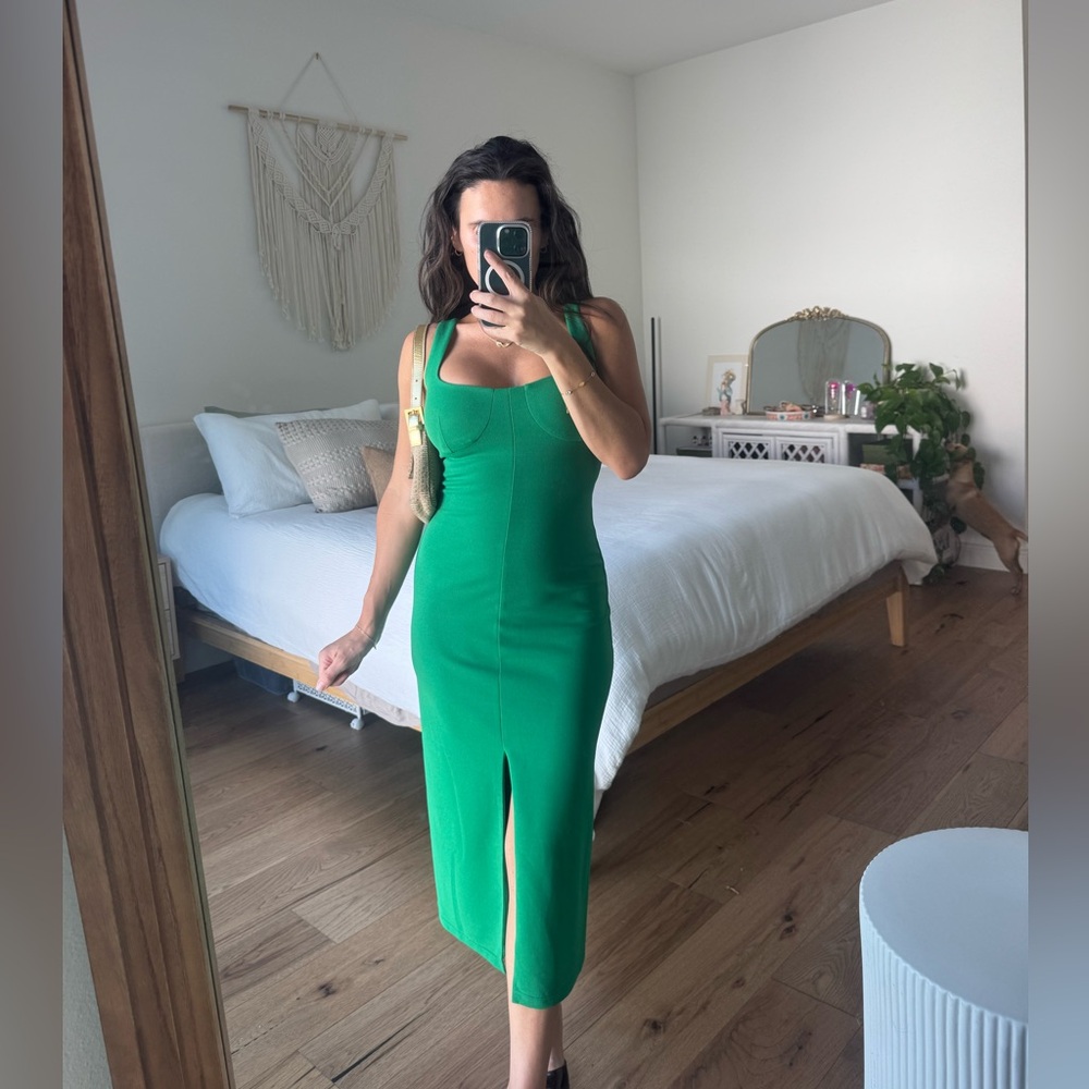 WAYF Kelly Green Midi Dress XS Nordstrom NWT Hemmed Petite Slit Bodycon